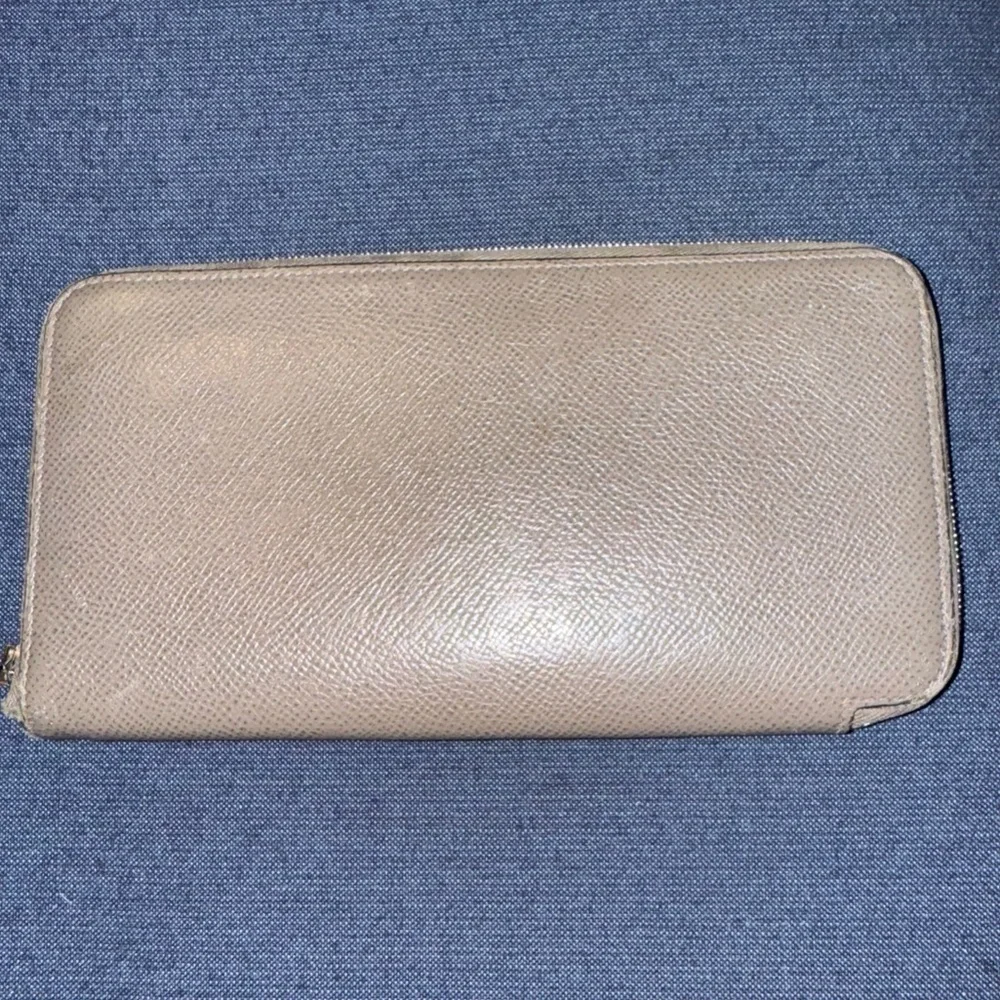 HERMES Azap Silk In Leather Zip Around Long Wallet Gray VINTAGE AUTHENTIC EUC